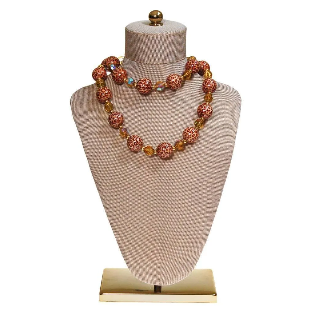 Vintage Joan Rivers Leopard Print and Crystal Bead Necklace