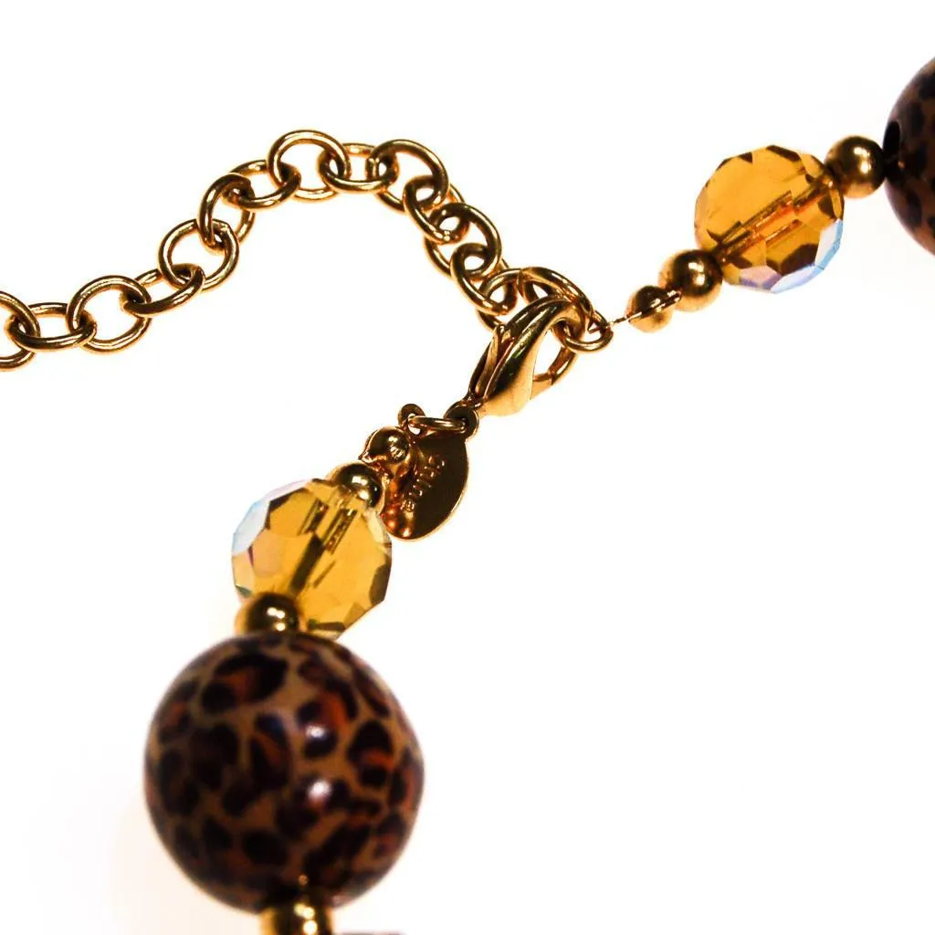 Vintage Joan Rivers Leopard Print and Crystal Bead Necklace