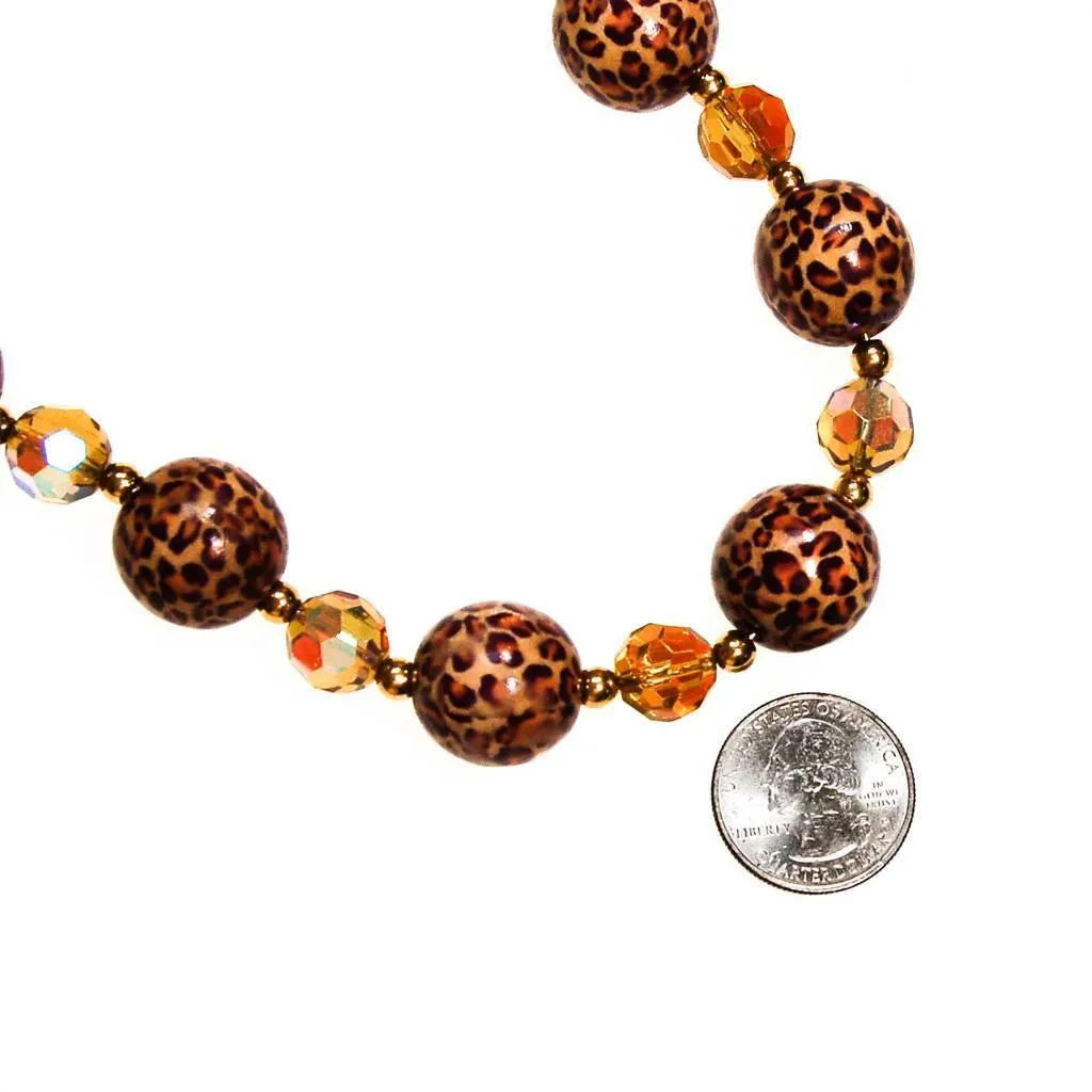 Vintage Joan Rivers Leopard Print and Crystal Bead Necklace