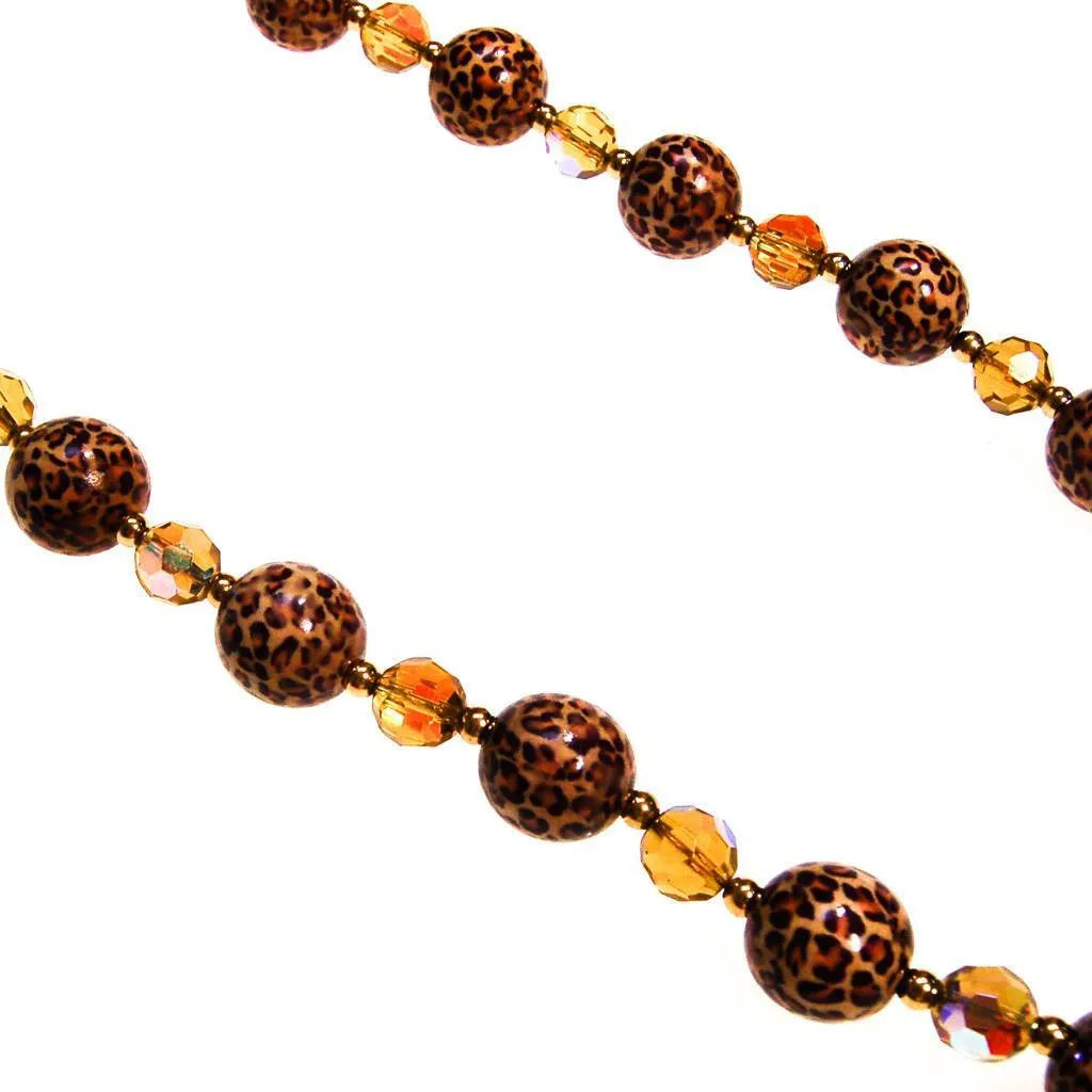 Vintage Joan Rivers Leopard Print and Crystal Bead Necklace