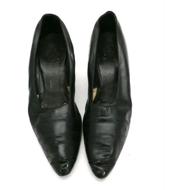 Vintage Ladies Black Leather Pumps  Size 6 Frank Bros Fifth Ave 1920s