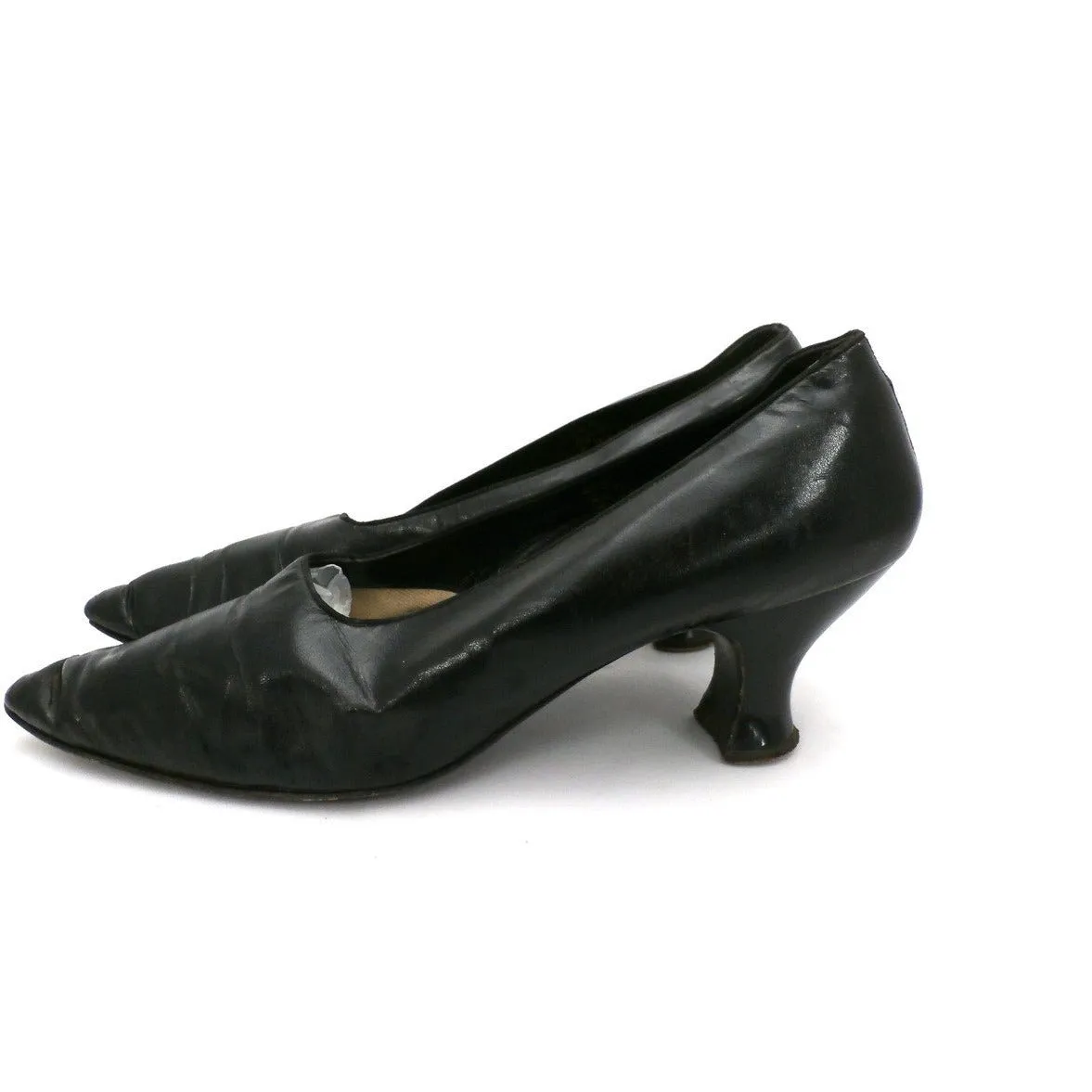 Vintage Ladies Black Leather Pumps  Size 6 Frank Bros Fifth Ave 1920s