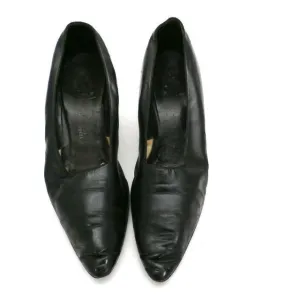 Vintage Ladies Black Leather Pumps  Size 6 Frank Bros Fifth Ave 1920s