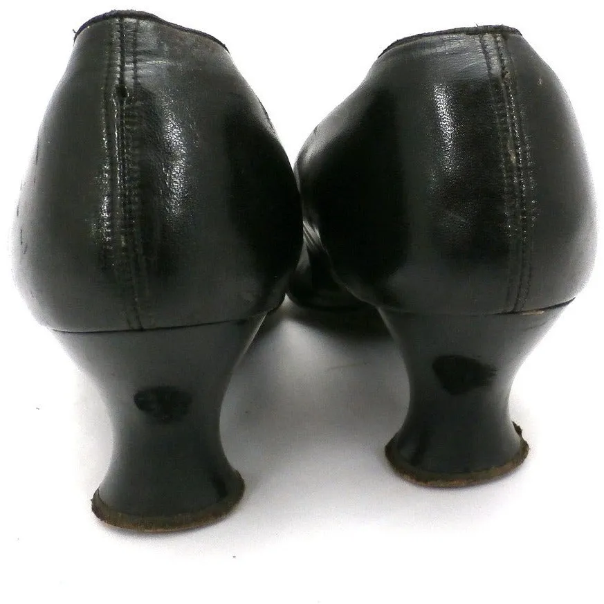 Vintage Ladies Black Leather Pumps  Size 6 Frank Bros Fifth Ave 1920s
