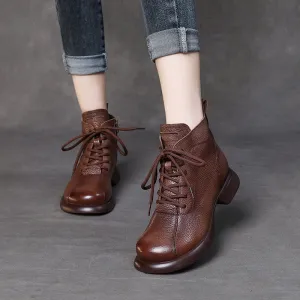 Vintage Leather Flat Women's Boots Cowhide Comfortable Women's Shoes
