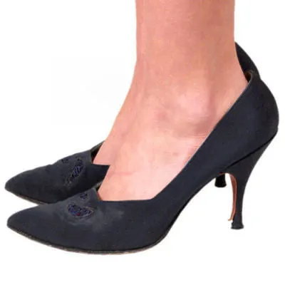 Vintage Midnight Blue Silk Pumps Lorenzo 1950S 7.5N