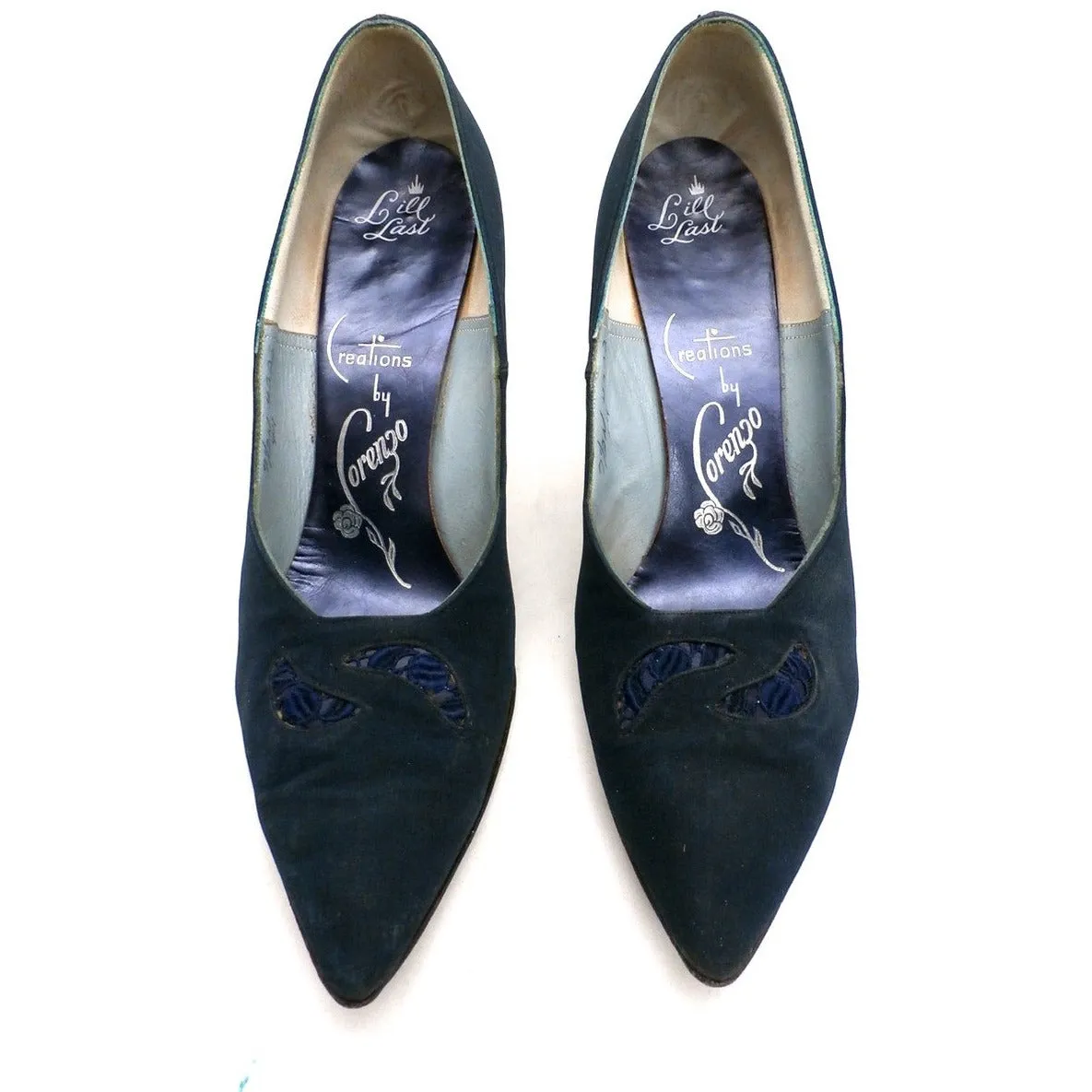 Vintage Midnight Blue Silk Pumps Lorenzo 1950S 7.5N