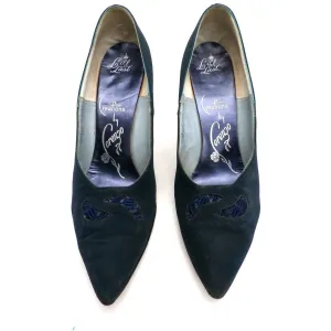 Vintage Midnight Blue Silk Pumps Lorenzo 1950S 7.5N