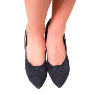 Vintage Midnight Blue Silk Pumps Lorenzo 1950S 7.5N