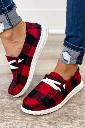 Vintage Plaid Lace Up Flat Shoes