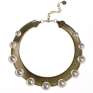 Vintage RJ Graziano Pearl and Gold Collar Necklace