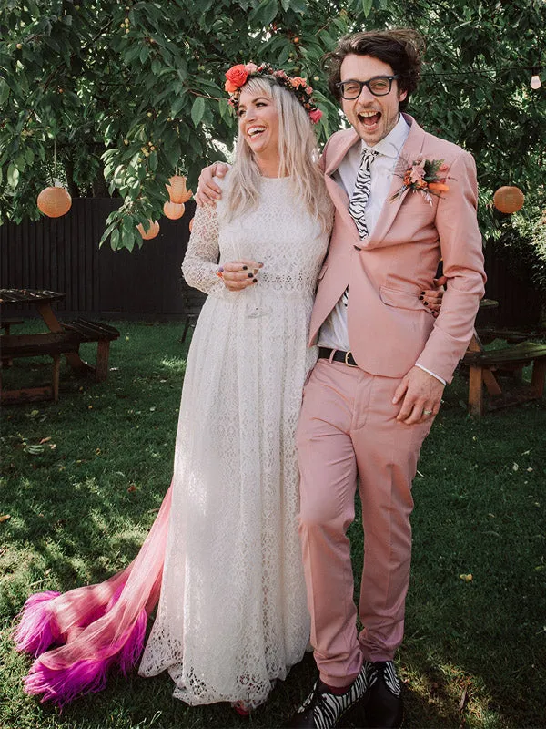 Vintage Scoop Long Sleeve Floor-length Lace Wedding Dresses. WD0060
