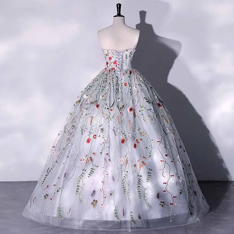 Vintage Sweetheart Embroidery Tulle Prom Dress Ball Gowns
