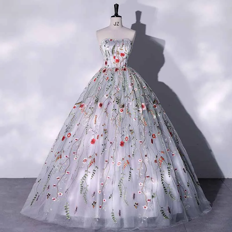 Vintage Sweetheart Embroidery Tulle Prom Dress Ball Gowns