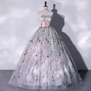 Vintage Sweetheart Embroidery Tulle Prom Dress Ball Gowns