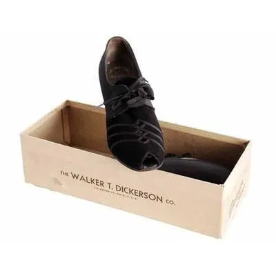 Vintage Womens Shoes Oxfords 1930s Black  Silk/Suede/Peeptoe Sz 7 Orig Box