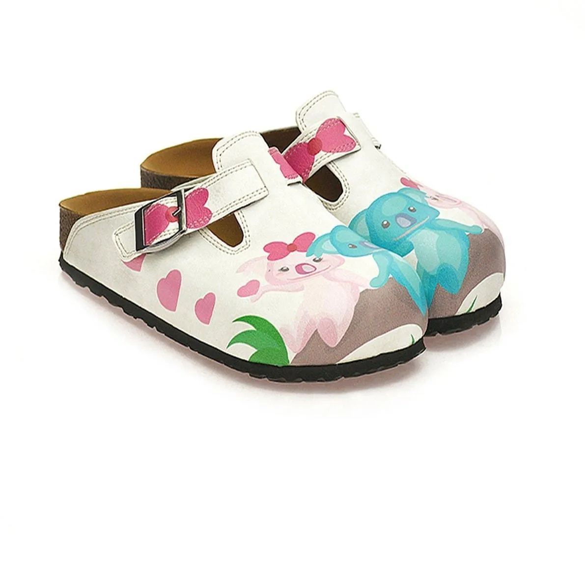 White and Pink Bow Pattern, White, Pink, Blue Colored Koala Patterned Clogs - WCAL333