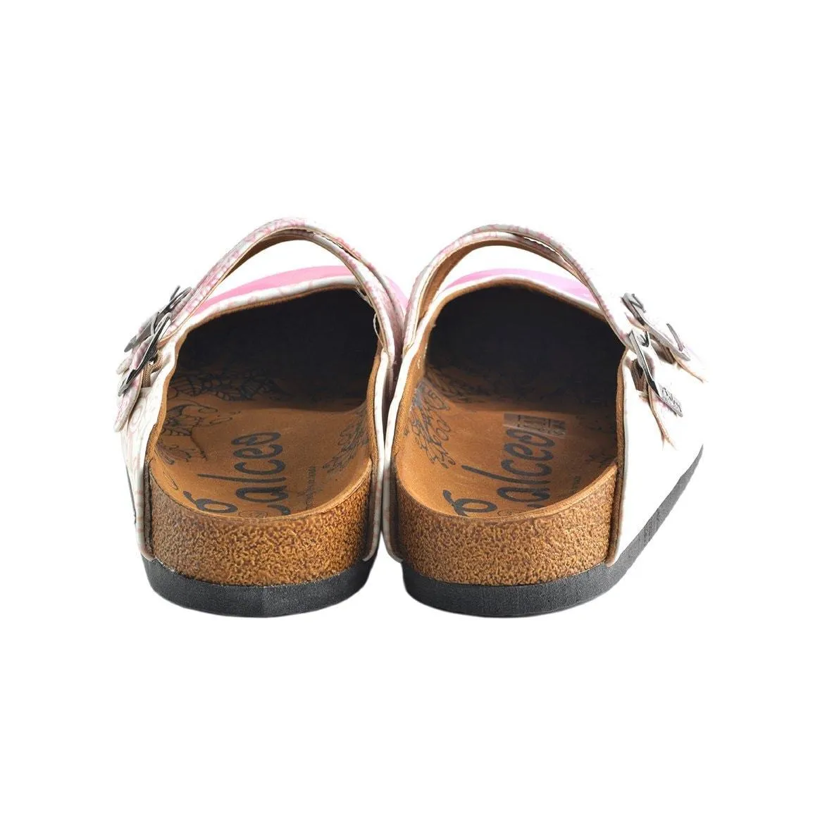 White and Pink Flowers, Pink Stars Patterned Clogs - WCAL154