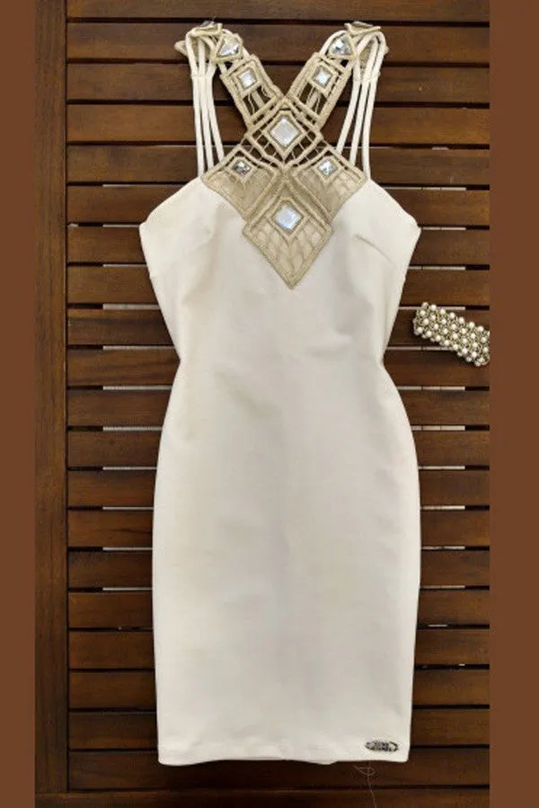White Halter Strapless Straight Short Prom Dress,Tie Back Cheap Homecoming Dress SH188