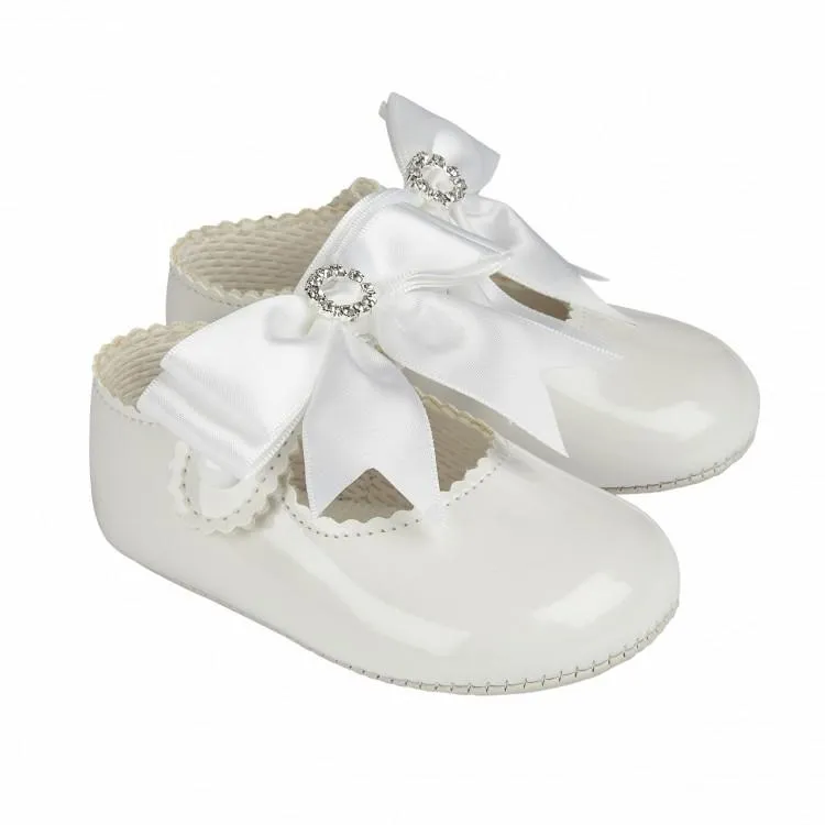 White Large Bow Diamanté Soft Sole Shoe