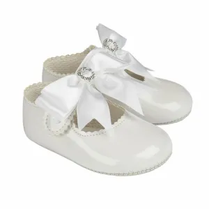 White Large Bow Diamanté Soft Sole Shoe
