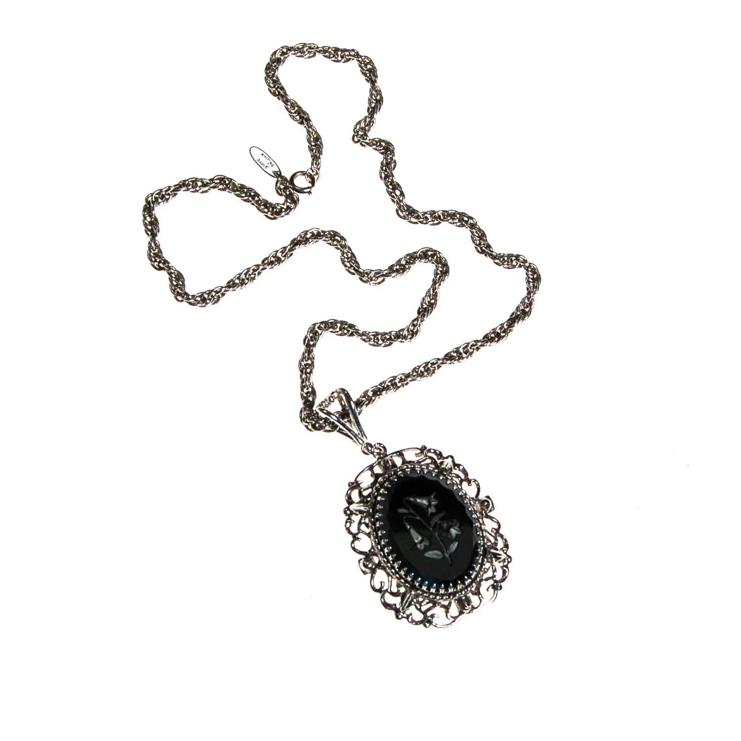Whiting and Davis Hematite Carved Flower Statement Necklace