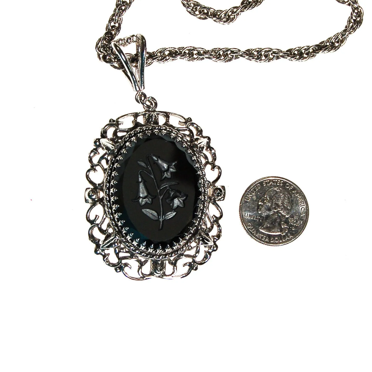 Whiting and Davis Hematite Carved Flower Statement Necklace