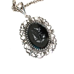 Whiting and Davis Hematite Carved Flower Statement Necklace