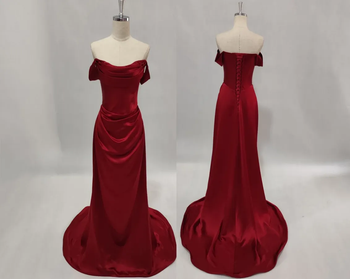 Wine Red Satin Simple Long Party Dress, A Line Wine Red Prom Dress APP1037
