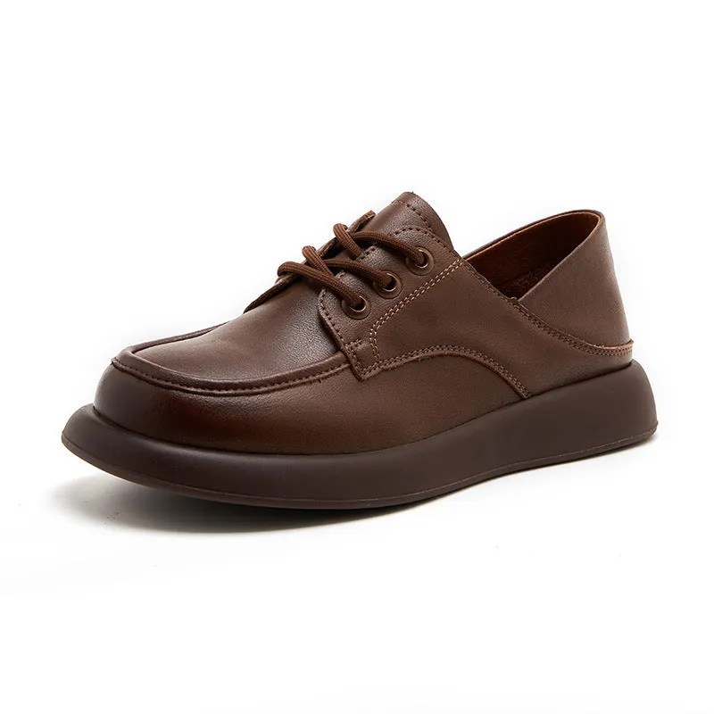 Women Flat Shoes Spring and Autumn Cowhide Lightweight Comfortable Soft Sole Lace-up