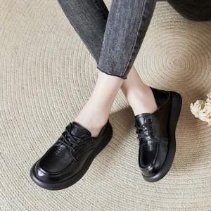 Women Flat Shoes Spring and Autumn Cowhide Lightweight Comfortable Soft Sole Lace-up