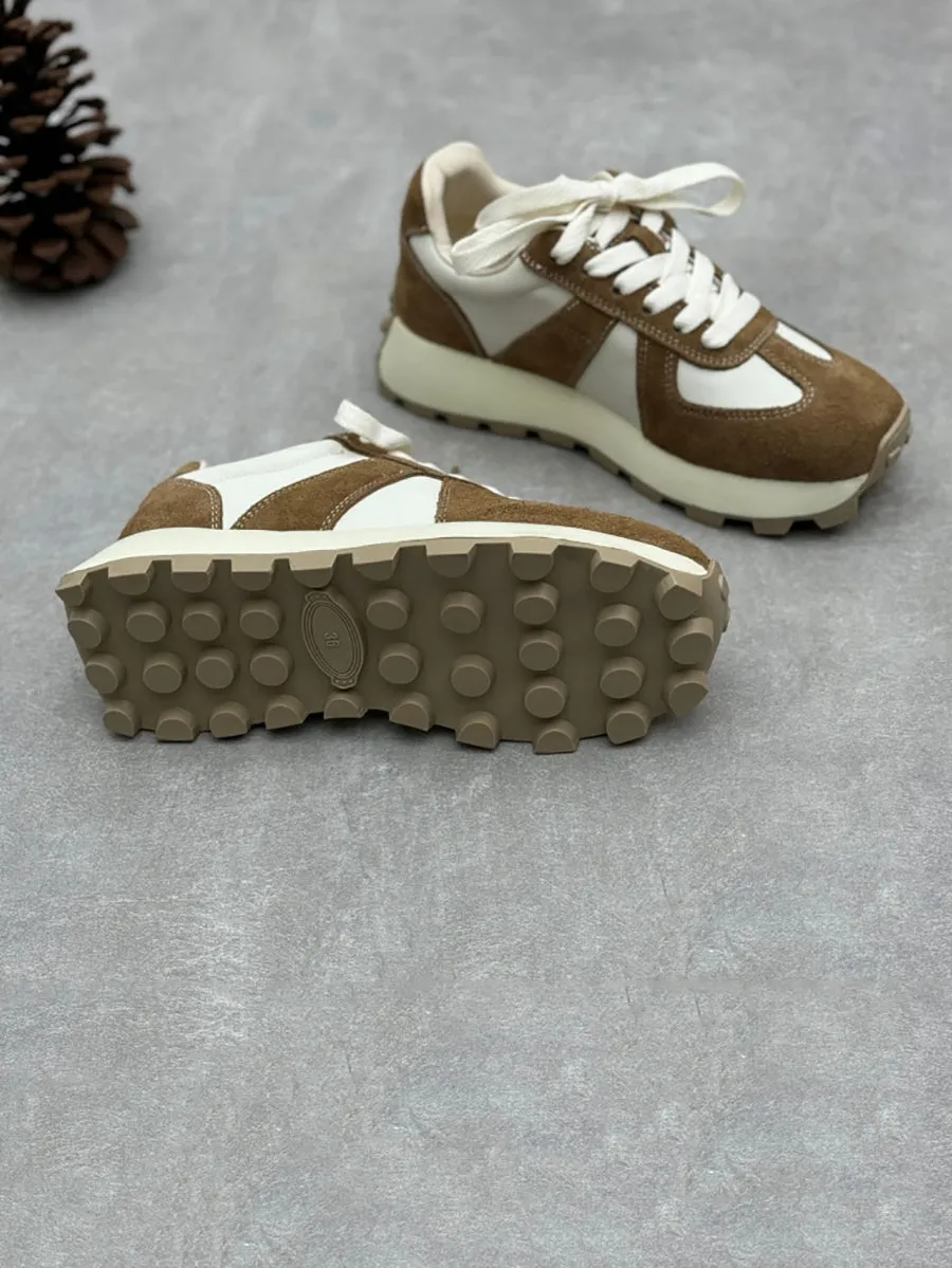 Women Spring Colorblock Leather Low Heel Sport Shoes