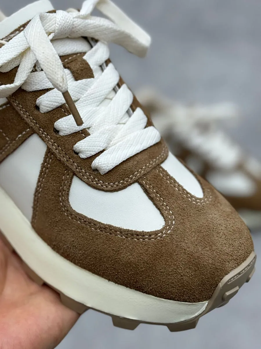 Women Spring Colorblock Leather Low Heel Sport Shoes