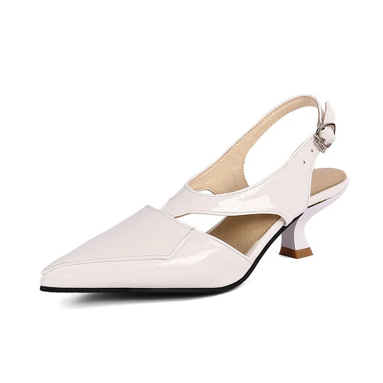 Women's Candy Color Pointed Toe Hollow Out Medium Heel Sandals
