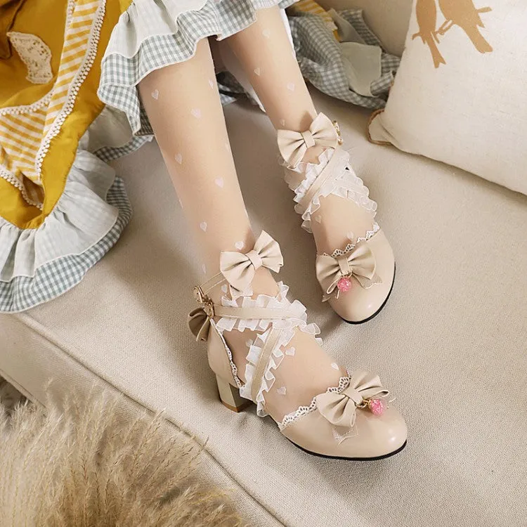 Women's Closed Toe Lolita Butterfly Knot Lace Block Heel Sandals