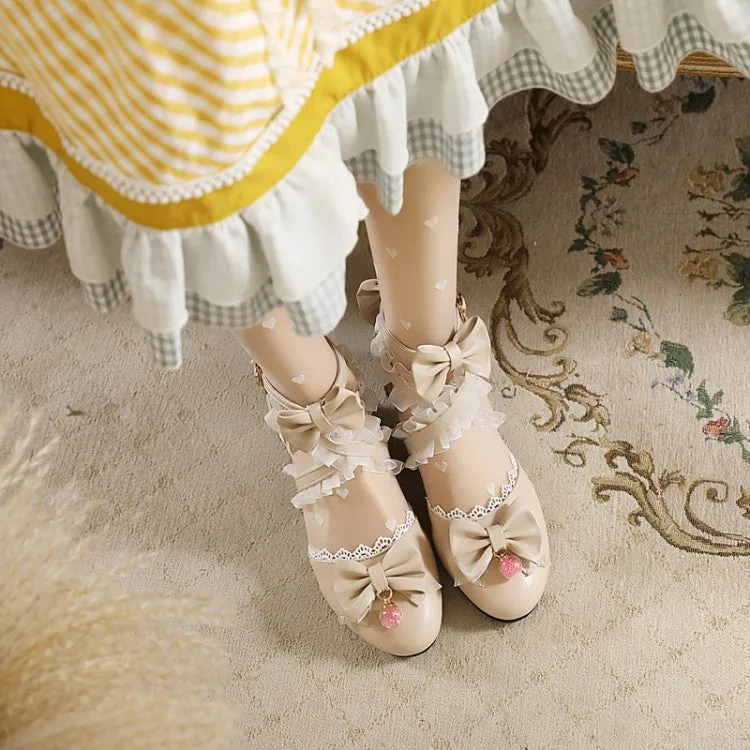 Women's Closed Toe Lolita Butterfly Knot Lace Block Heel Sandals