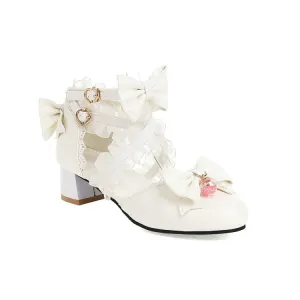 Women's Closed Toe Lolita Butterfly Knot Lace Block Heel Sandals