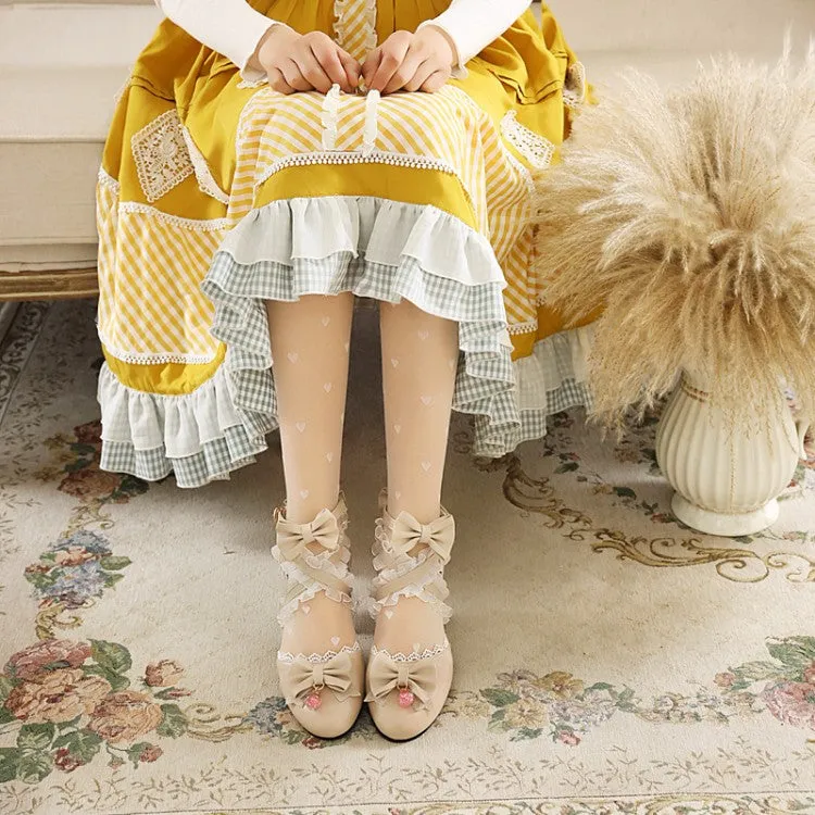 Women's Closed Toe Lolita Butterfly Knot Lace Block Heel Sandals