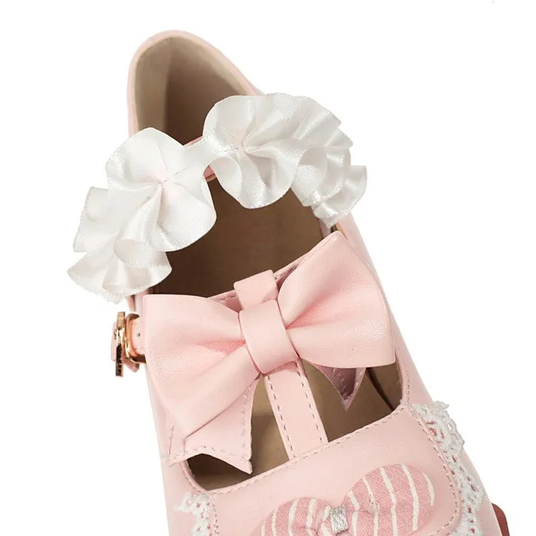 Women's Flower Bowtie Chunky Heel Platform Pumps