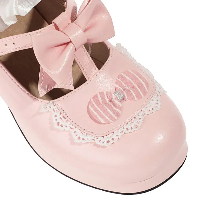 Women's Flower Bowtie Chunky Heel Platform Pumps
