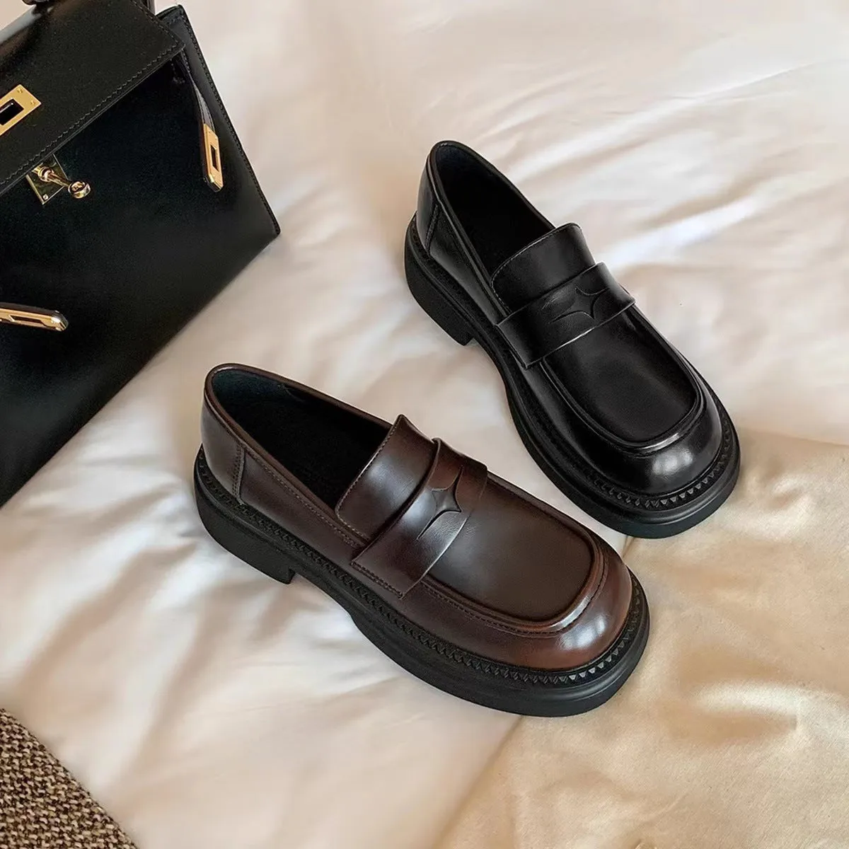 Women's Genuine Leather Loafers Thick Sole Soft Sole Vintage Shoes