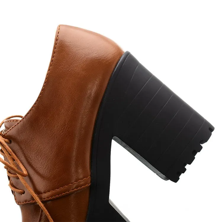 Women's Lace Up Platform Chunky High Heels Shoes