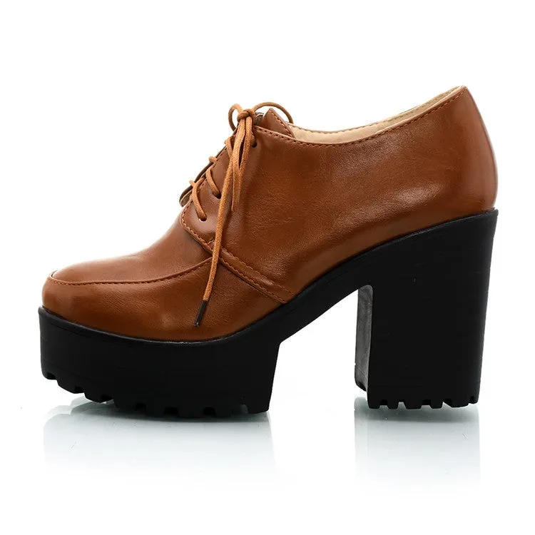 Women's Lace Up Platform Chunky High Heels Shoes