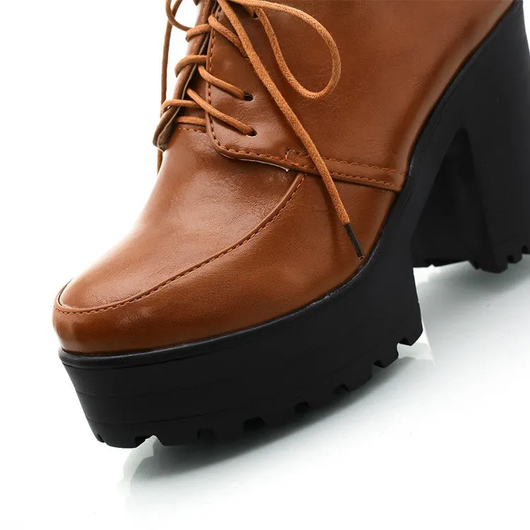 Women's Lace Up Platform Chunky High Heels Shoes
