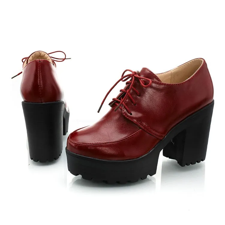 Women's Lace Up Platform Chunky High Heels Shoes