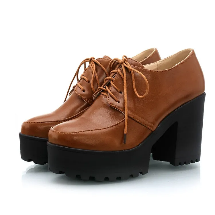 Women's Lace Up Platform Chunky High Heels Shoes