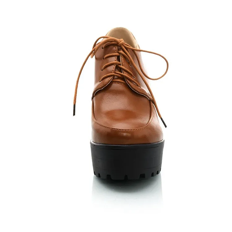 Women's Lace Up Platform Chunky High Heels Shoes