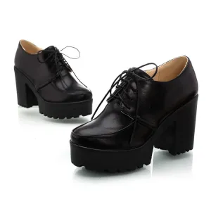 Women's Lace Up Platform Chunky High Heels Shoes