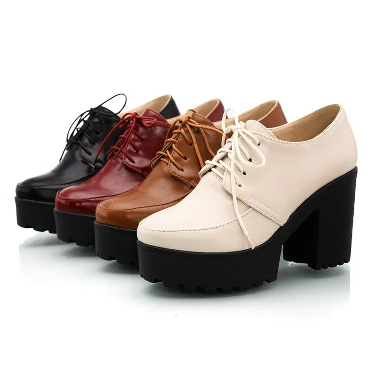 Women's Lace Up Platform Chunky High Heels Shoes