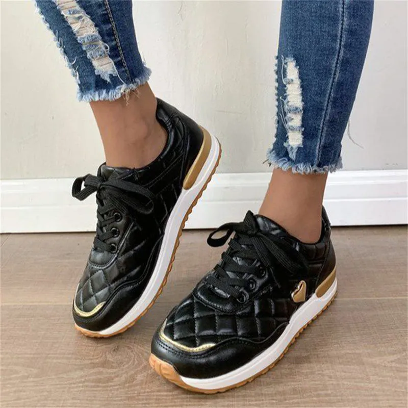 Women's Lace Up Thick Sole Flat Running Shoes